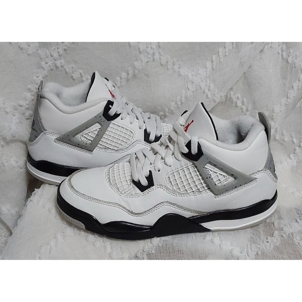 Jordan 4 Retro White Cement Youth Size 3Y White Black Grey IB4388-100